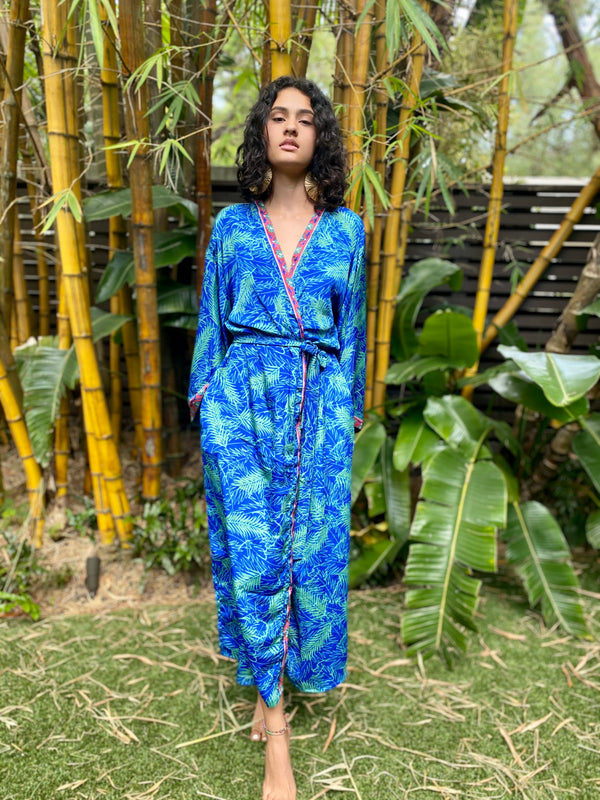 Vintage Kimono Blue Palms #1