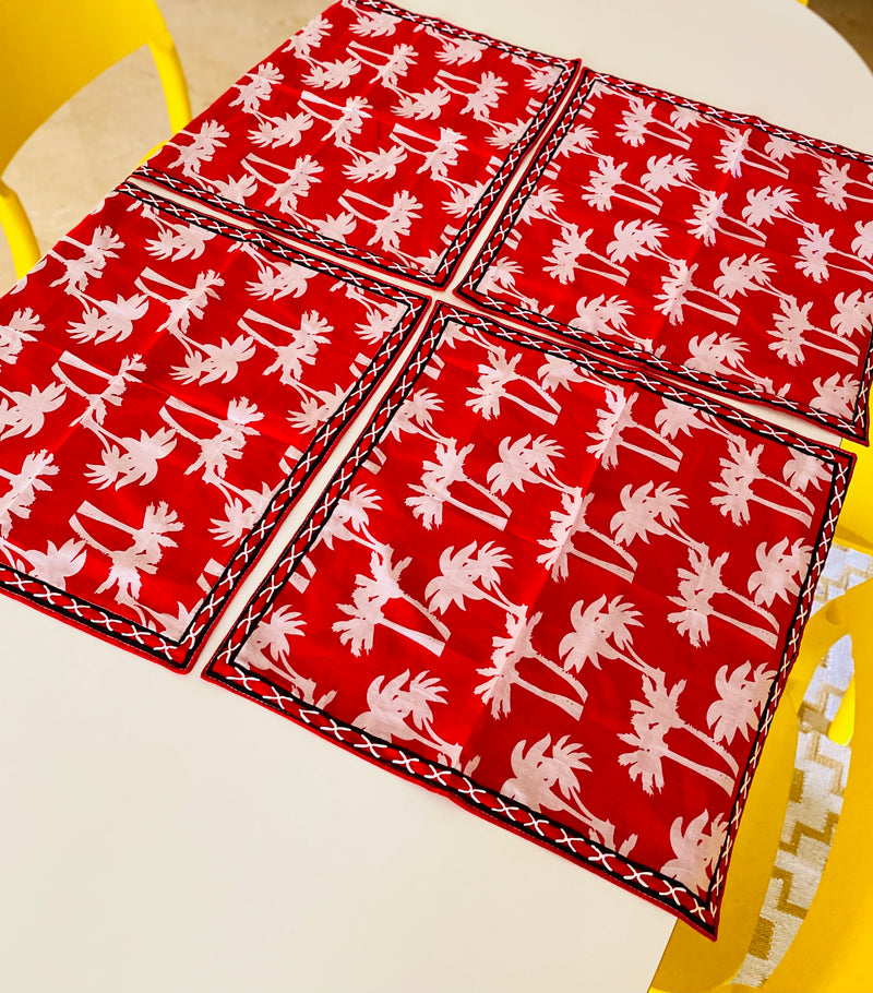 My Happy Placemats Red Cotton White Palms