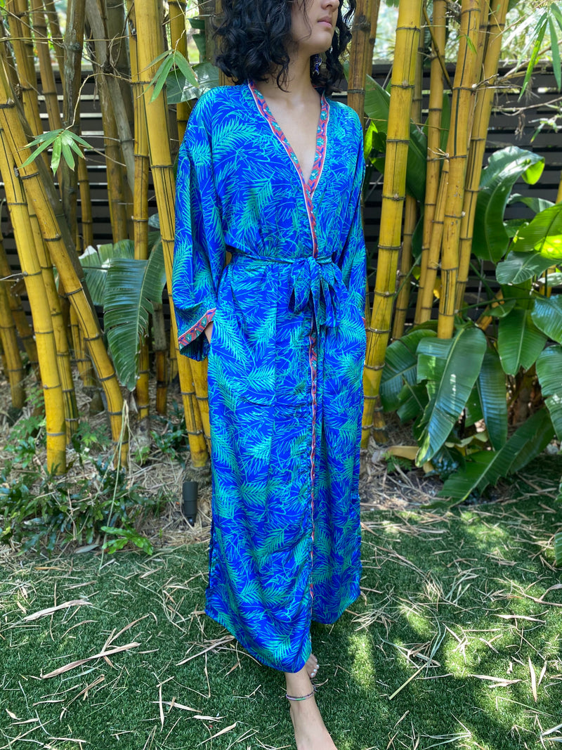 Vintage Kimono Blue Palms #1