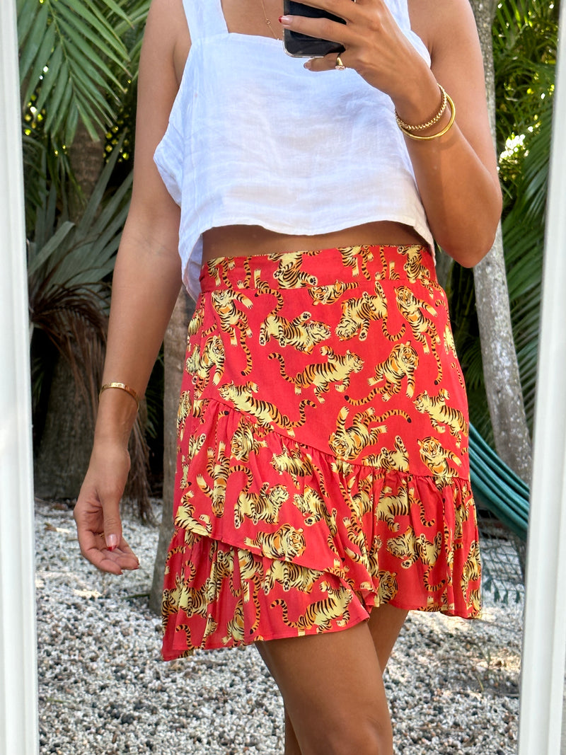 Michi Tre Wrap Skirt Fire Red