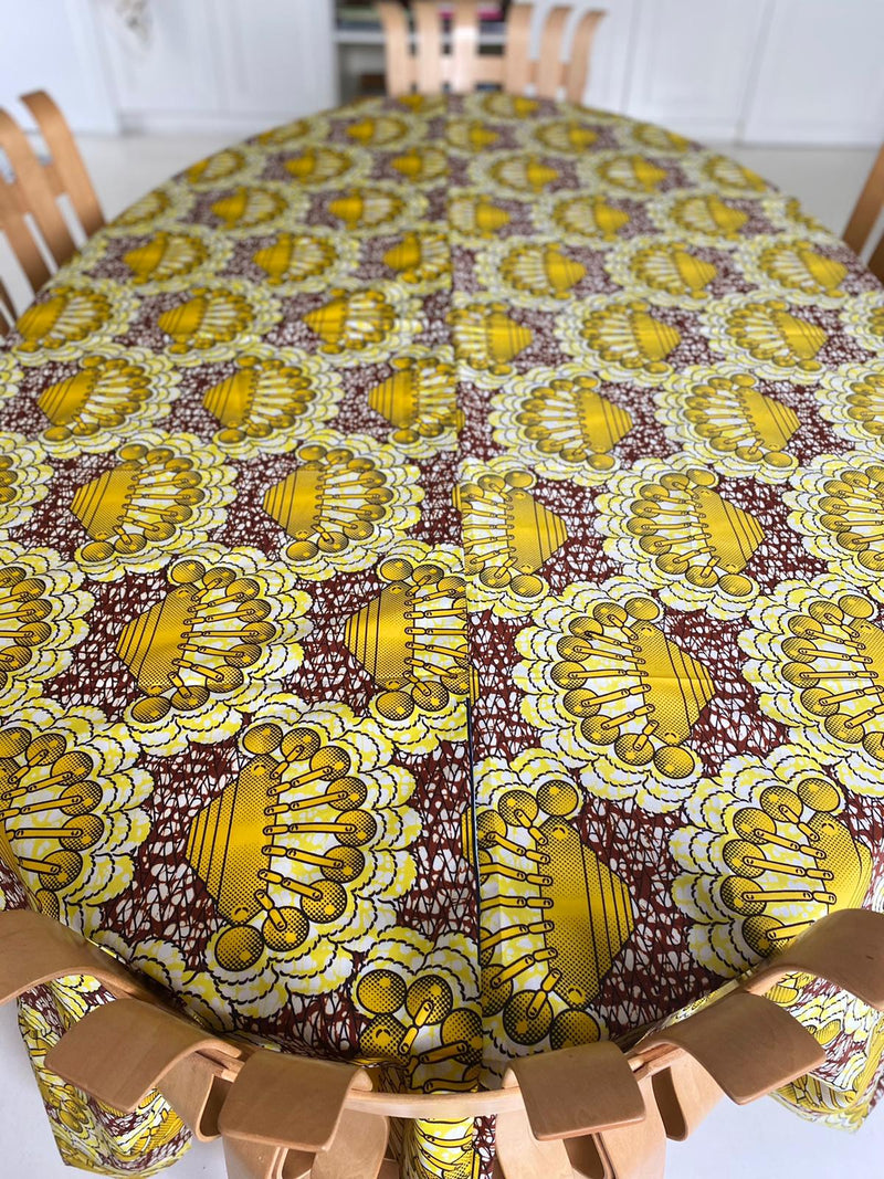My Happy Table rectangular medium tablecloth African waxed fabric purple and yellow