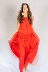 Guia Maxi Silk Dress Moroccan Red