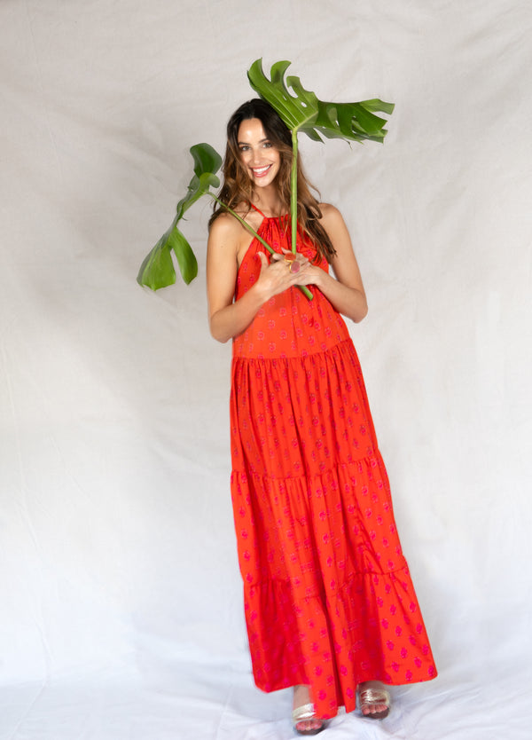 Guia Maxi Silk Dress Moroccan Red